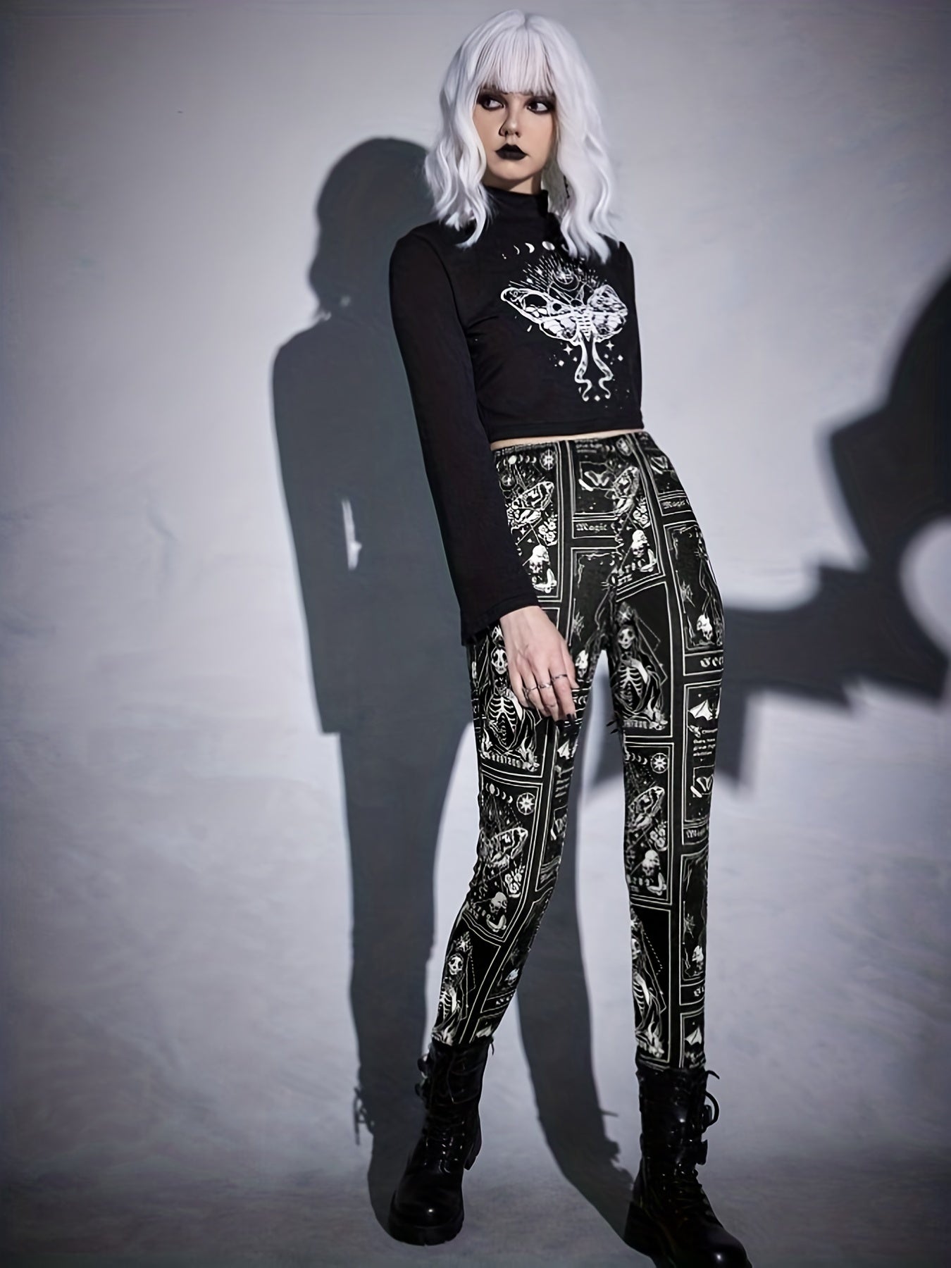 Skull Halloween Print Leggings High Waist Stretchy Workout Pants