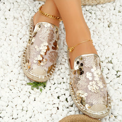 Sequins Mesh Panel Slip On Espadrilles Shoes Glitter Comfy Summer Shoes