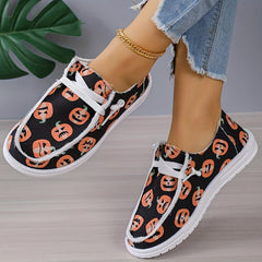 Women's Pumpkin Print Canvas Shoes Casual Lace Up Outdoor Shoes