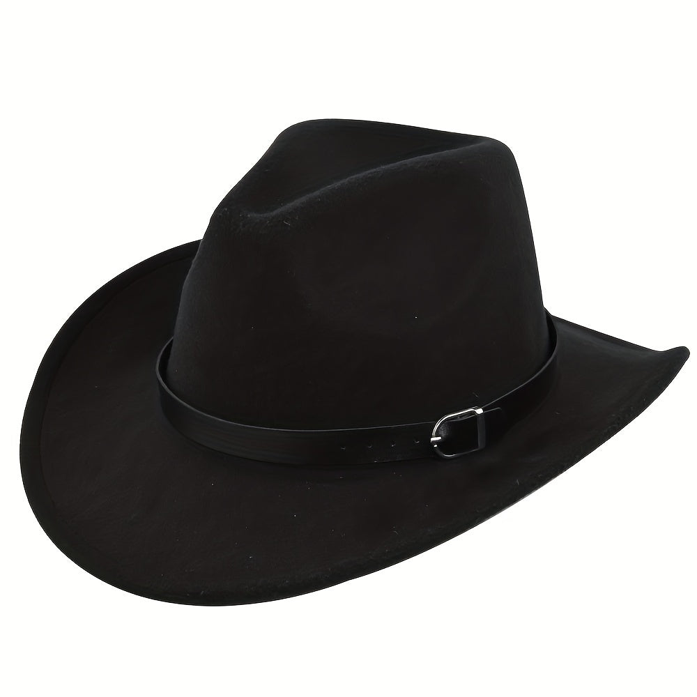 Vintage Cowboy Hat Classic Rolled Brim Fedora Cap Solid Felt Hat