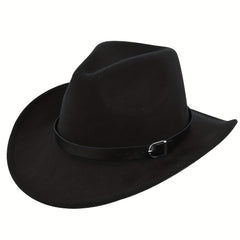 Vintage Cowboy Hat Classic Rolled Brim Fedora Cap Solid Felt Hat