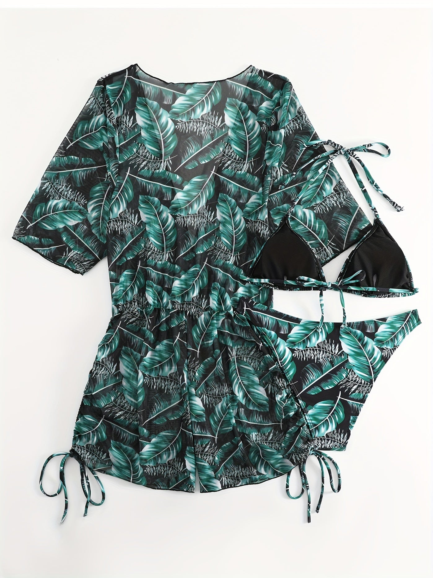 Plant Graphic Bikini Sets Halter V Neck High Cut Swimsuit Women's Swimwear