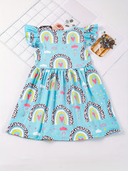 Girls Casual Rainbow Print Dress Summer Kids Clothes