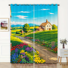 2pcs Flowers Blooming Scenery Curtains Tapestries Outdoor Decor