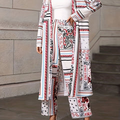 Women's Plus Floral & Scarf Print Cardigan & Pants Set