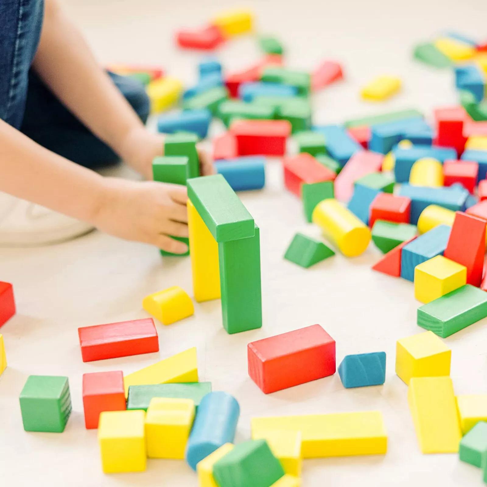 100x Wooden Building Blocks Bricks in a Tub Children's Wood Toys Xmas Gift