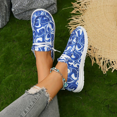Women's Printed Canvas Lace-Up Sneakers Lightweight Low Top Shoes
