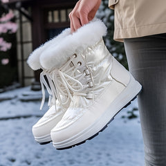 Women's Fur Lined Snow Boots Lace Up Platform Winter Outdoor Comfortable Boots