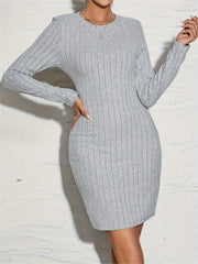 Ribbed Long Sleeve Round Neck Mini Dress