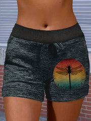 Dragonfly Print Drawstring Shorts with Pockets