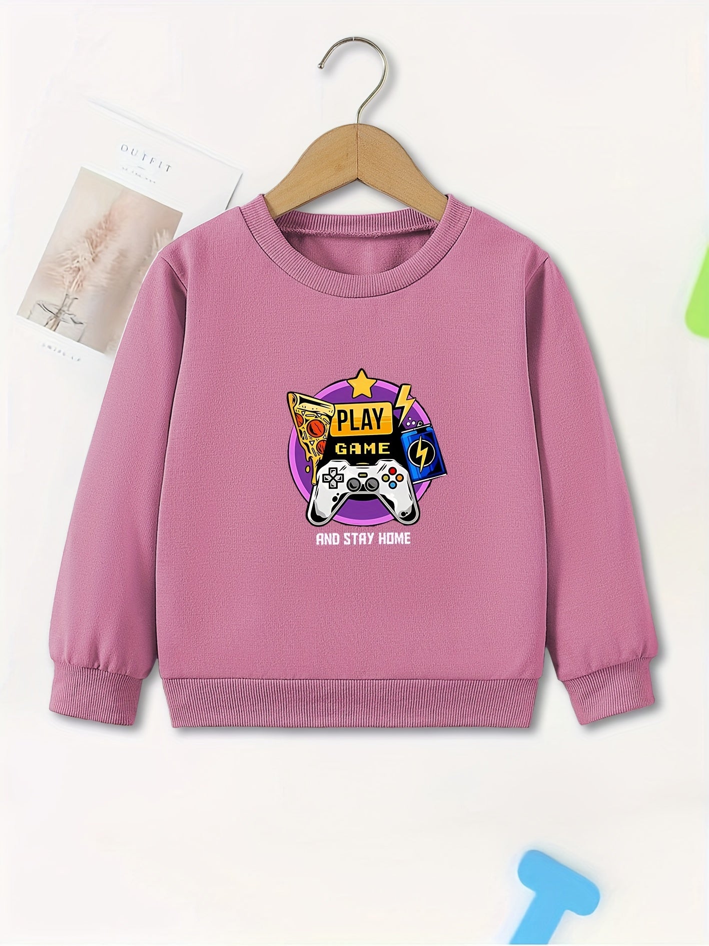 Kids Game Machine Print Sweatshirt Girls Graphic Pullover Top