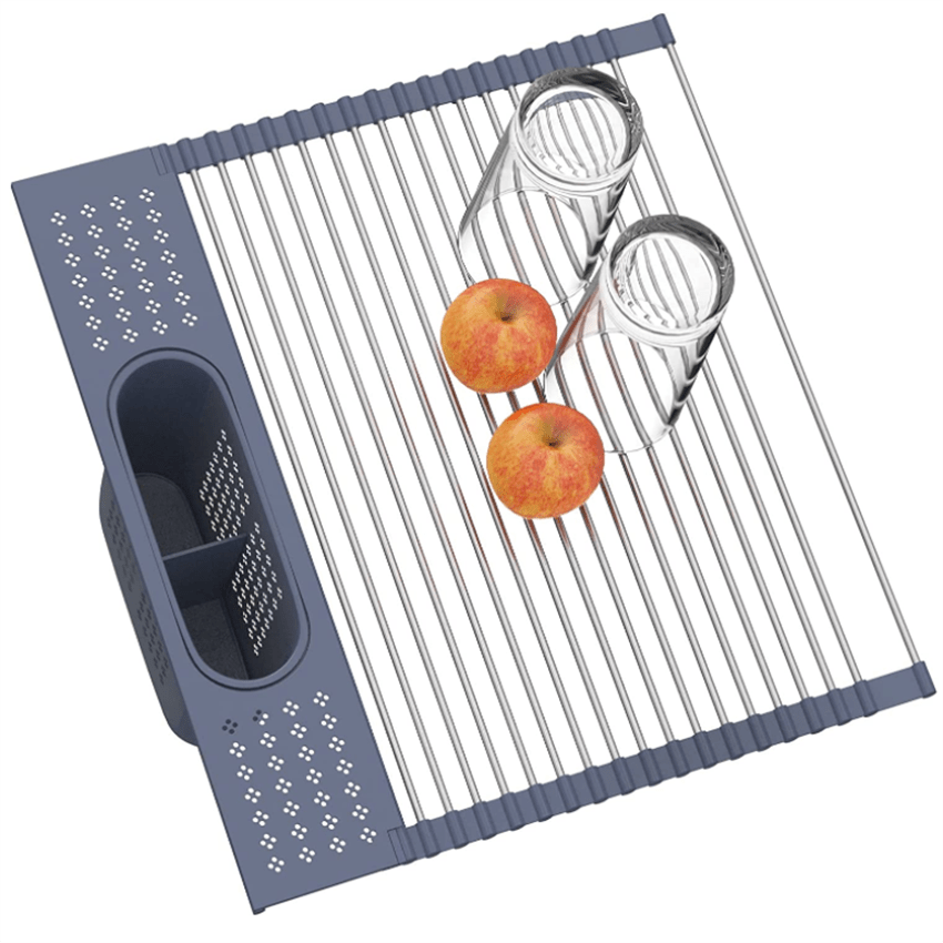 Rollable Dish Drying Rack Stainless Steel Grey Dish Drain