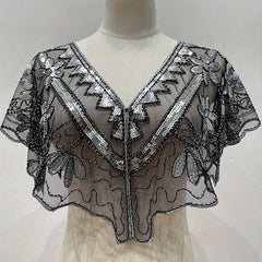Vintage Embroidery Shawl Sequin Beads Lace Cape Women Glitter Scarf