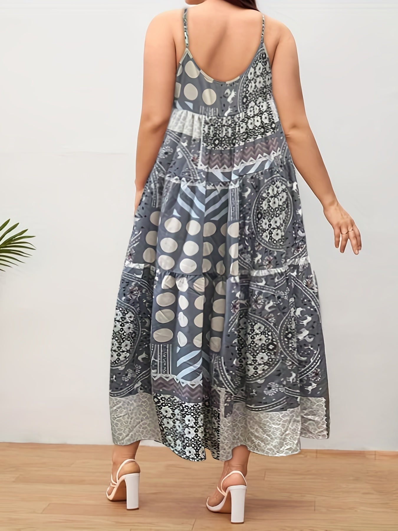 Colorblock Dot & Floral Print Cami Dress
