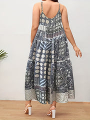 Colorblock Dot & Floral Print Cami Dress