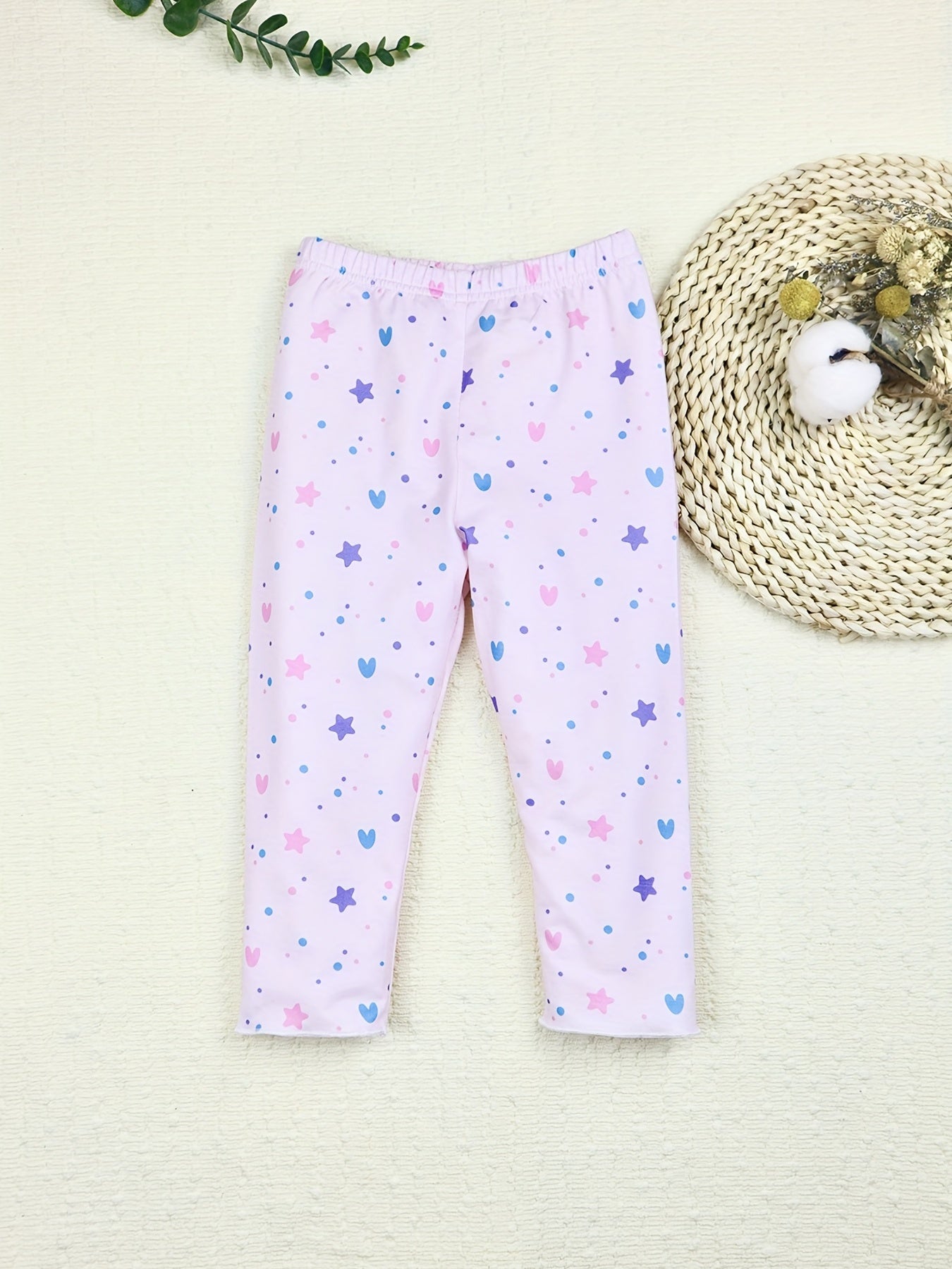 2pcs Toddler Baby Girls Cropped Leggings Flower Heart Allover Print Crop Pants