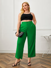 Plus Size Button Front Straight Leg Trousers