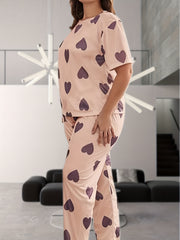 Pajama Set Heart Print Tee & Pants Lounge Two Piece Set