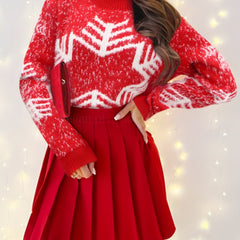 Snowflake Print Mock Neck Jumper