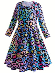 Leopard Print Long Sleeve Dress for Party