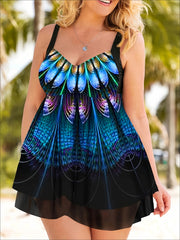 Graphic Print Layered Cami Dress & Panty Swimsuit Set