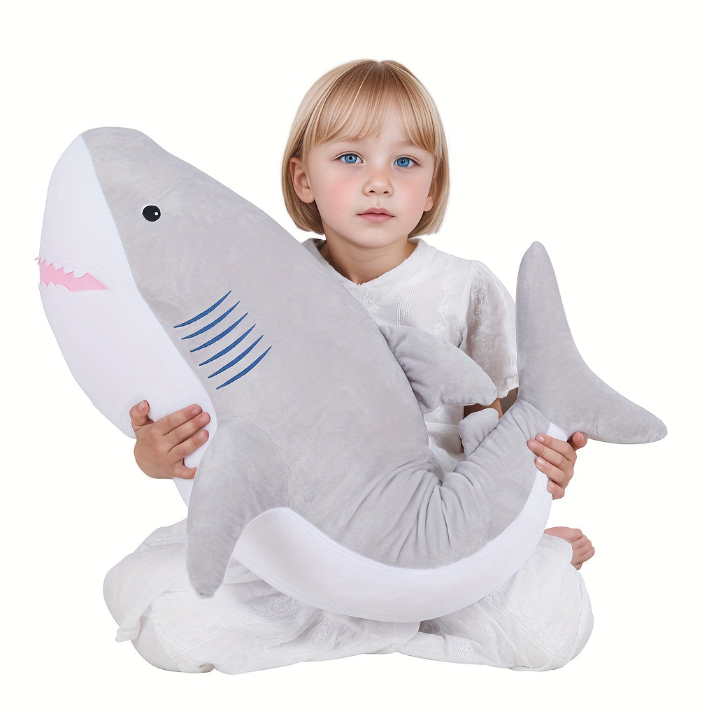 Large Shark Plush Stuffed Animal Soft Toy with Stripes & Pink Mouth