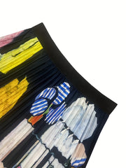 Abstract Print High Rise Pleated A line Skirt