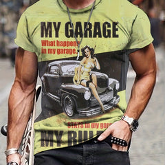 Men's Vintage Car Print T shirt Casual Comfy Mid Stretch 3D Print Tee