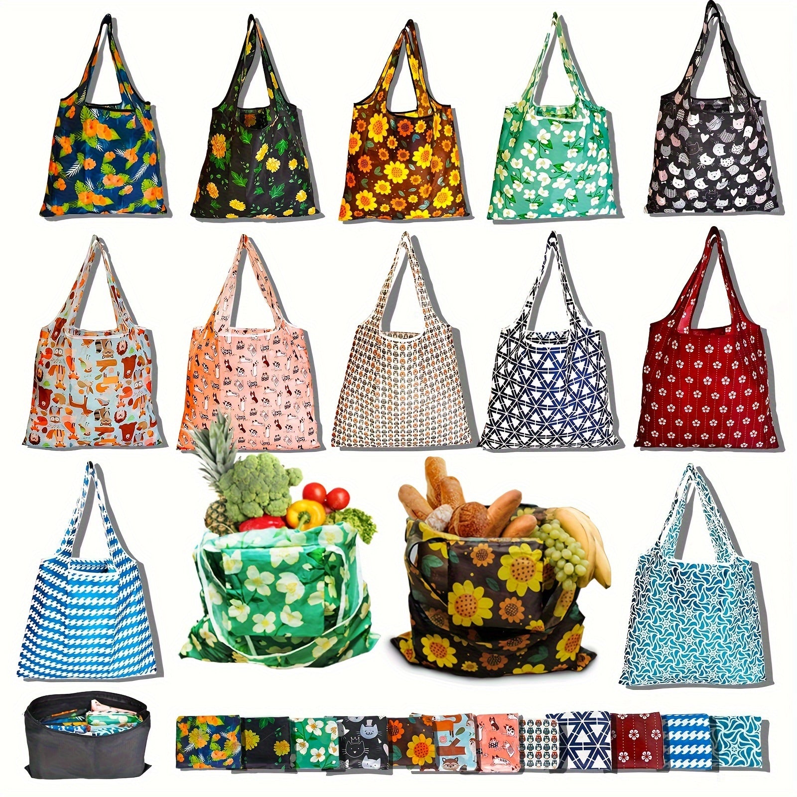 12Pack Reusable Grocery Bag Foldable Large Capacity Gift T