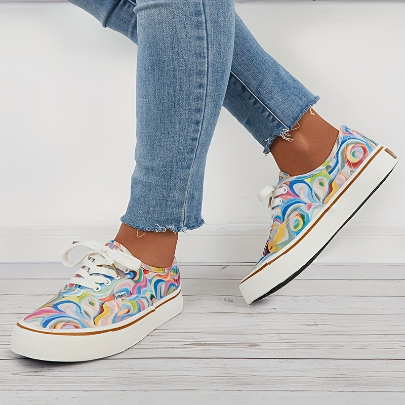 Colorful Low Top Skate Shoes Lace-Up Flat Shoes Comfortable Outdoor Canvas Shoes