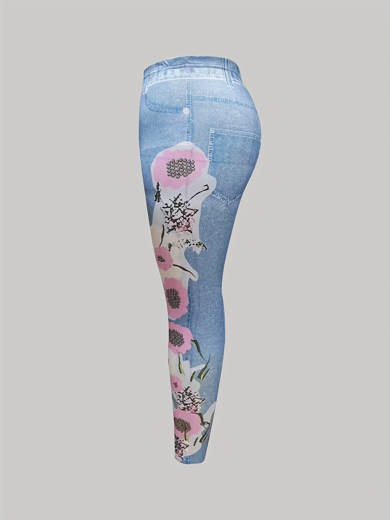 Plus Denim Print High Rise Skinny Leggings