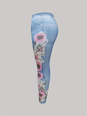 Plus Denim Print High Rise Skinny Leggings