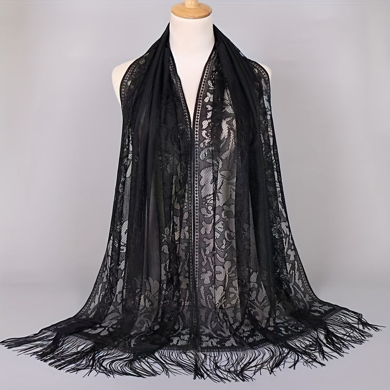 Tassel Lace Shawl Embroidered Scarf Travel Beach Towel