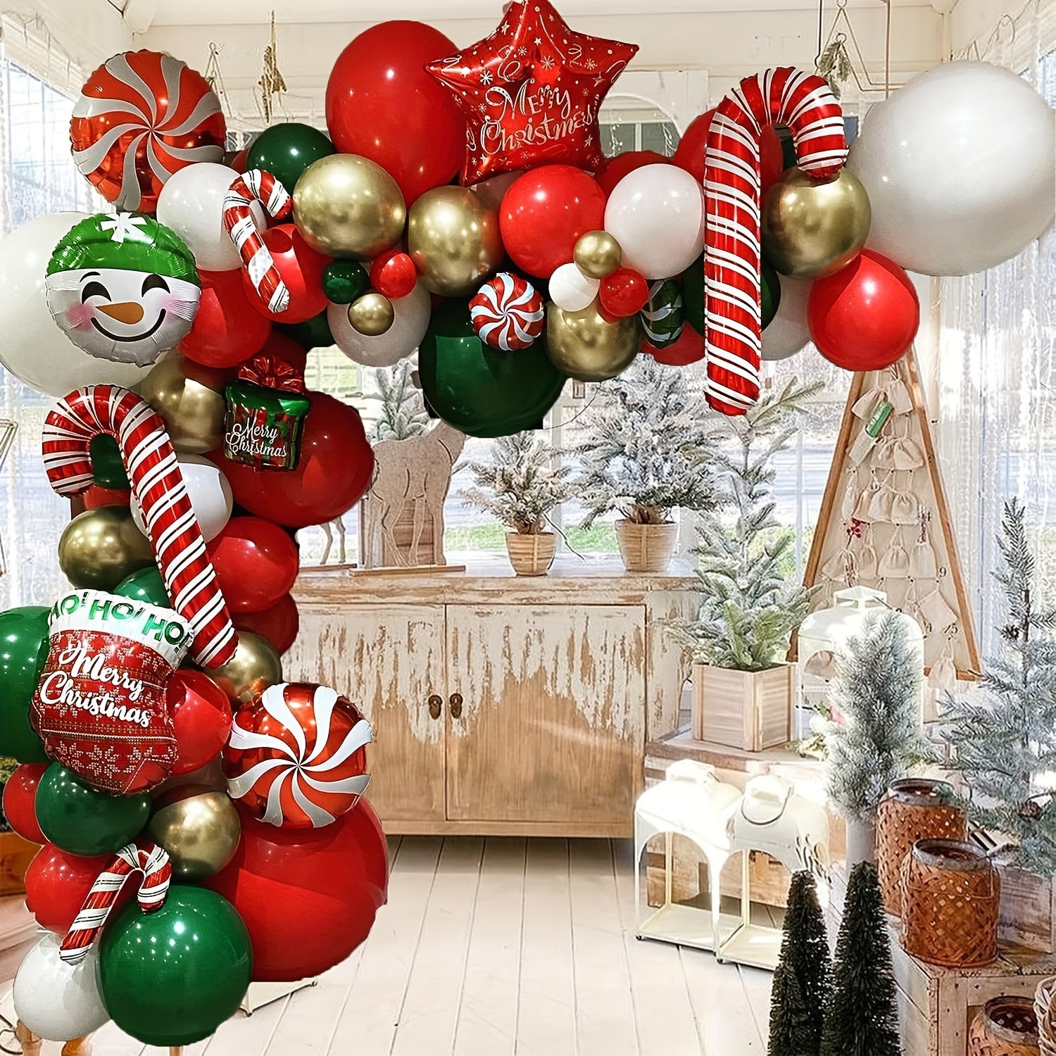 Christmas Balloons Garland Kit Red Green Golden Star Foil Balloons Xmas Party