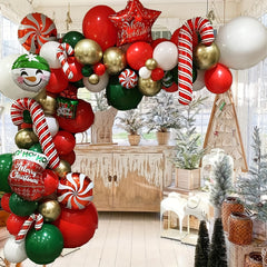 Christmas Balloons Garland Kit Red Green Golden Star Foil Balloons Xmas Party