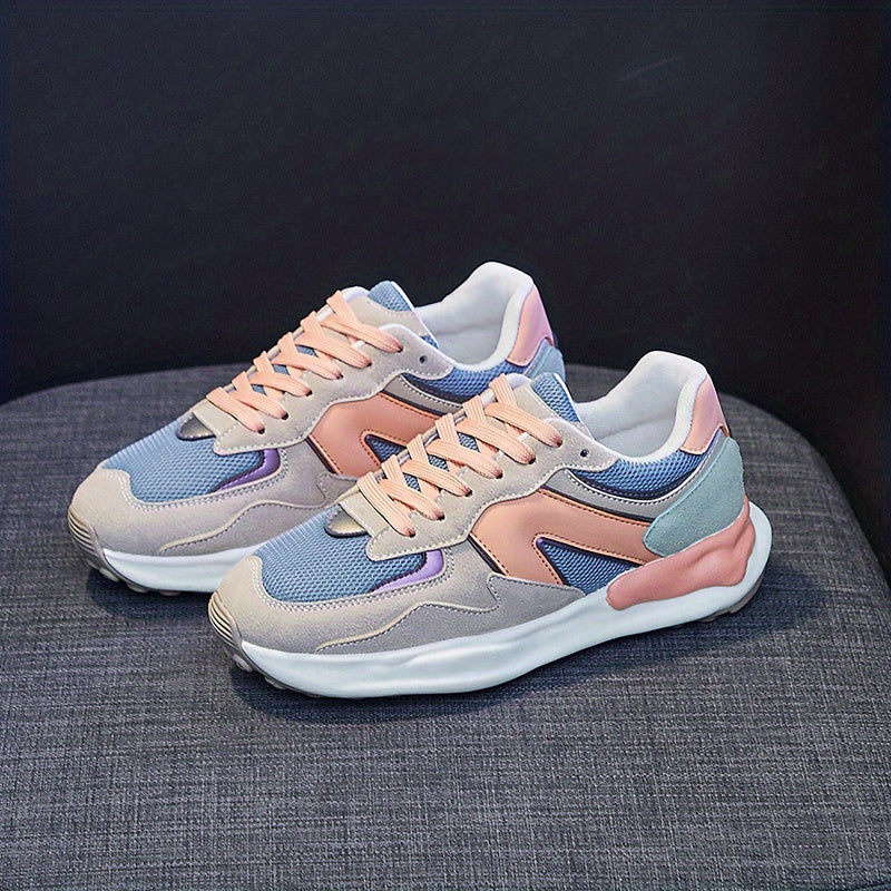 Women's Colorblock Sports Shoes Lace Up Running Sneakers