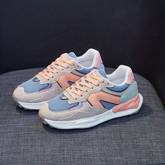 Women's Colorblock Sports Shoes Lace Up Running Sneakers
