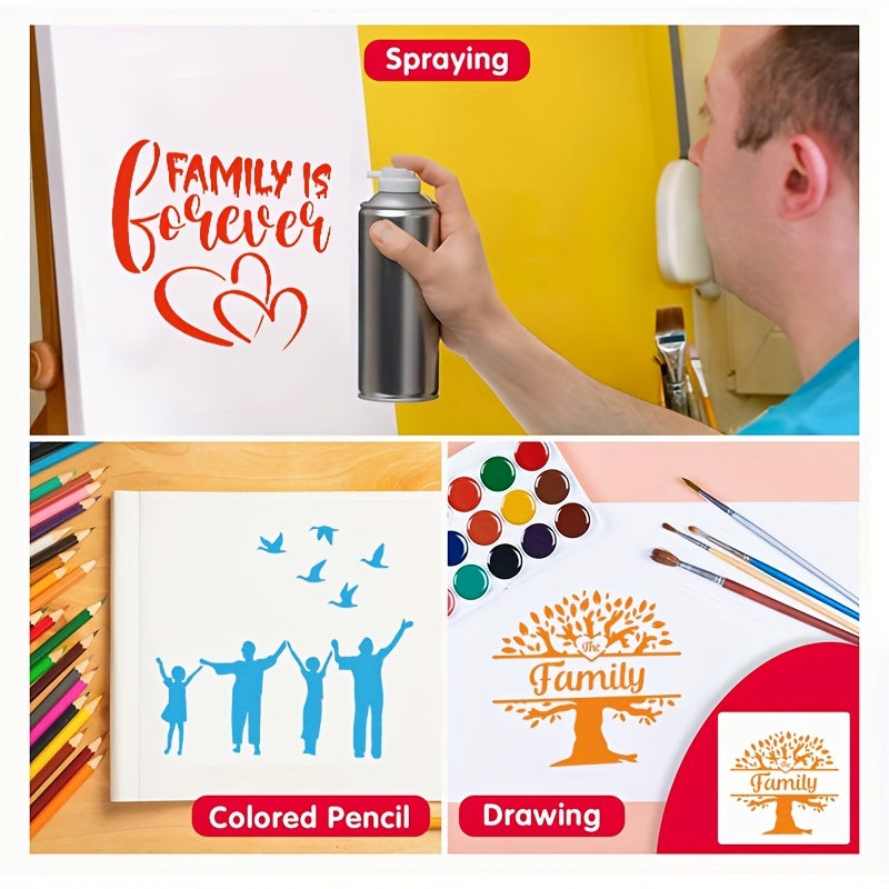 8pcs 6in Family Portrait Painting Templates DIY Plastic Molds Reusable