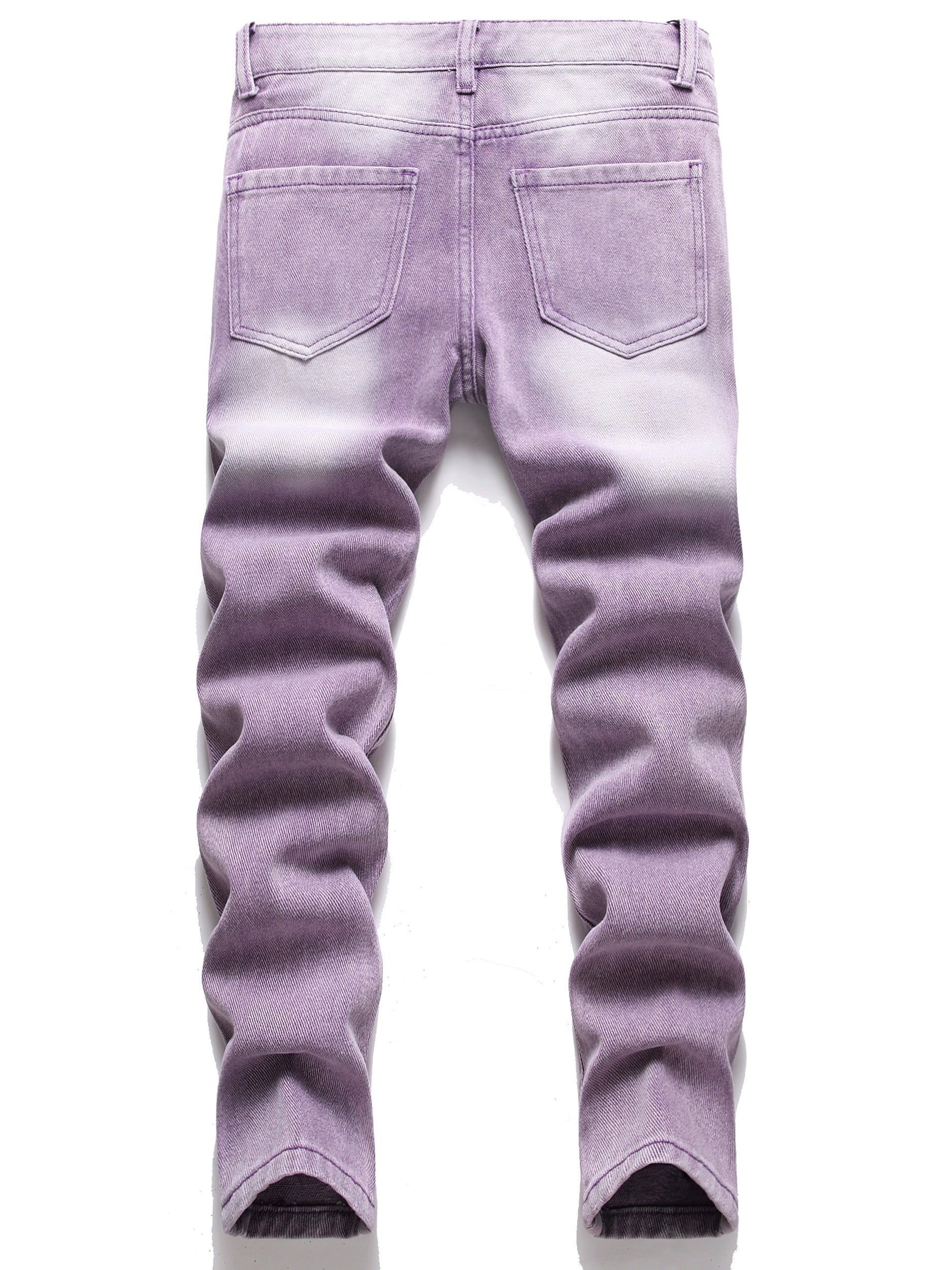 Boys Purple Ripped Jeans Skinny Slim Fit Washed Denim Long Pants
