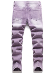Boys Purple Ripped Jeans Skinny Slim Fit Washed Denim Long Pants