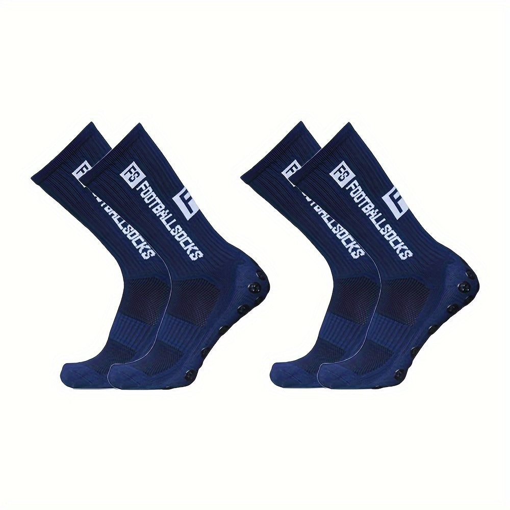 2pairs Men's Sports Socks Soccer Non slip Thick Grip Crew Socks