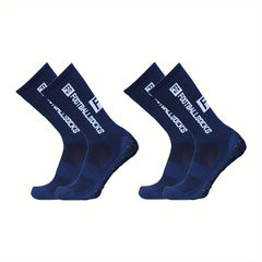 2pairs Men's Sports Socks Soccer Non slip Thick Grip Crew Socks