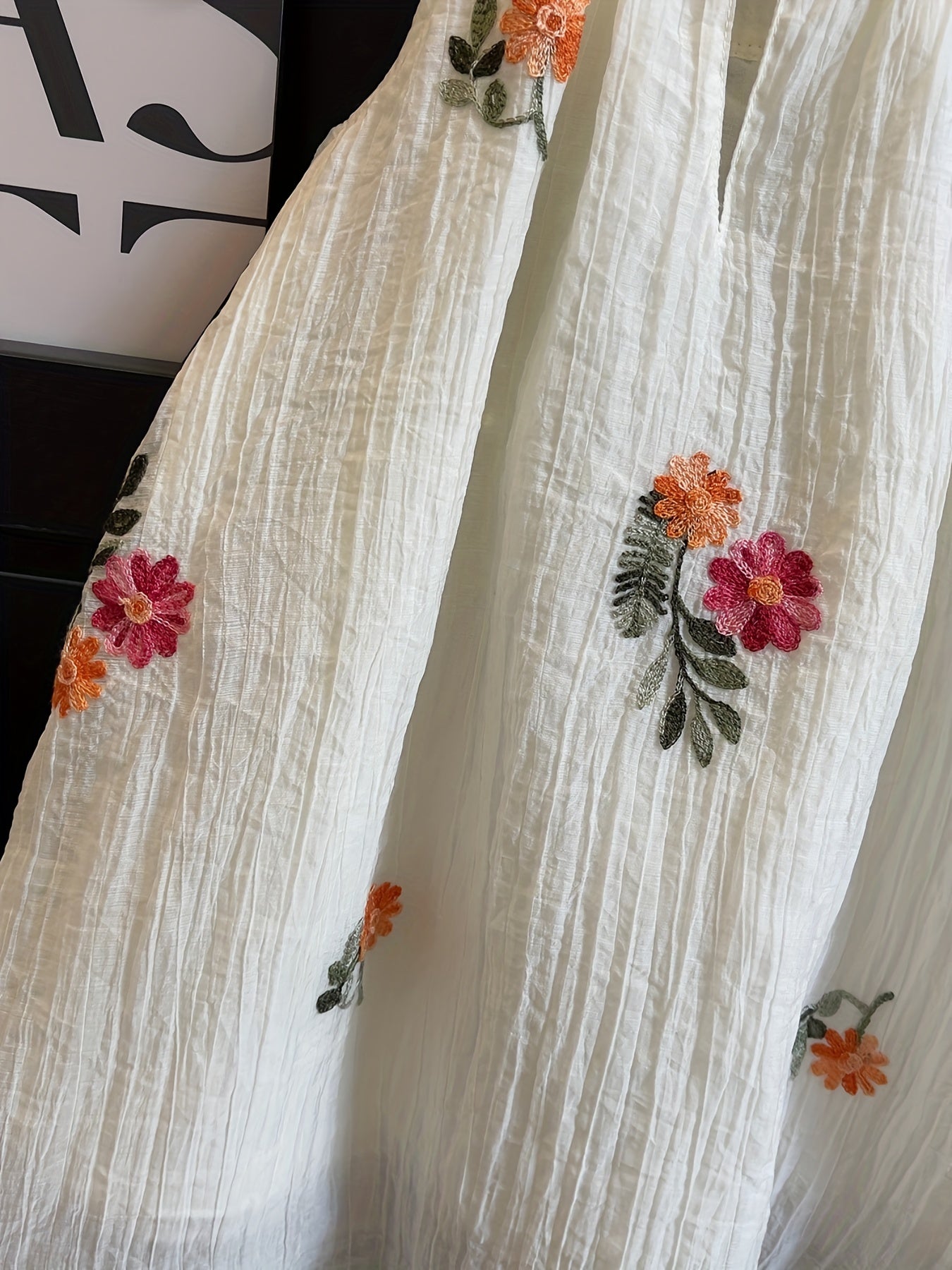 Floral Embroidered Linen Halter Dress For Girls