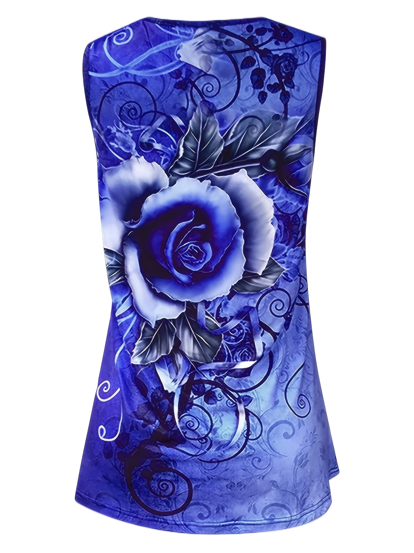 Rose Print Zip Up V Neck Tank Top Sleeveless Casual Summer Women's Clothing