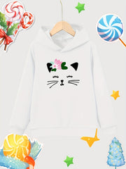 Cat Print Girls Cotton Pullover Hooded Sweatshirt for Autumn Winter