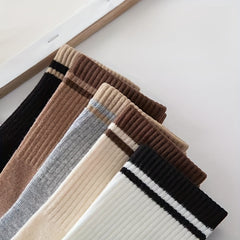 5 Pairs Striped Sports Socks Breathable Stockings Women's Hosiery