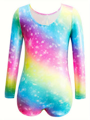 Girls Unicorn Tie Dye Long Sleeve Gymnastics Suit