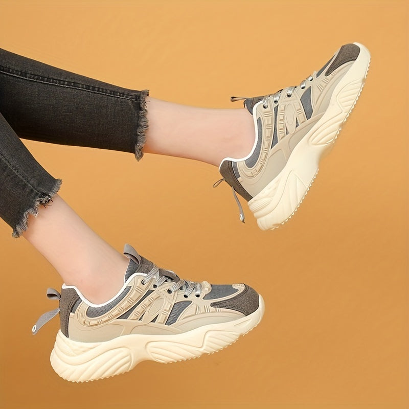 Women's Colorblock Platform Sneakers Height Increasing Sports Shoes