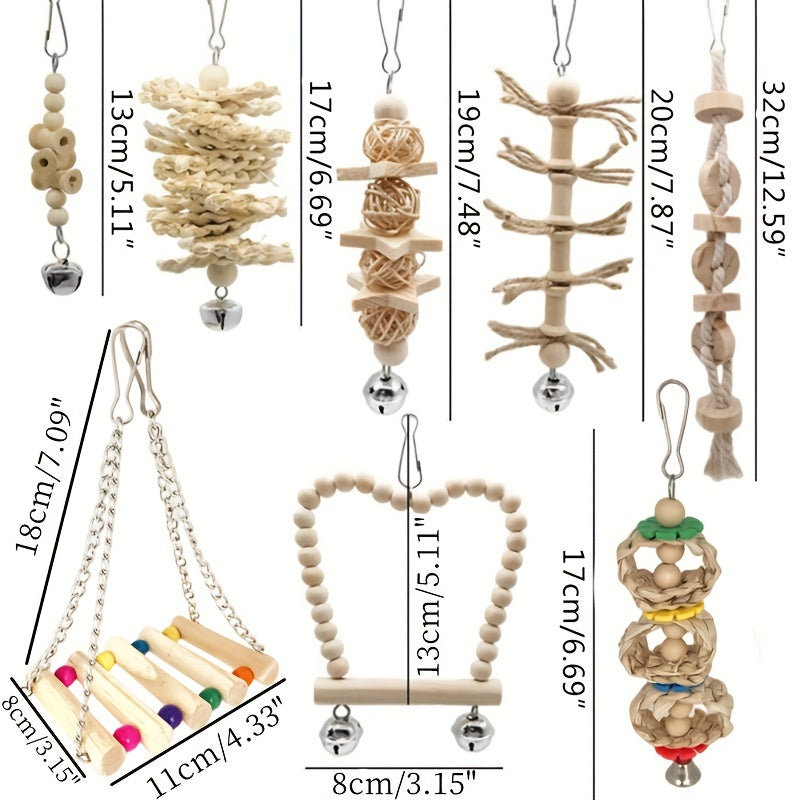 Wooden Bird Swing with Hanging Bell for Parrots and Birds