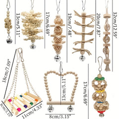 Wooden Bird Swing with Hanging Bell for Parrots and Birds